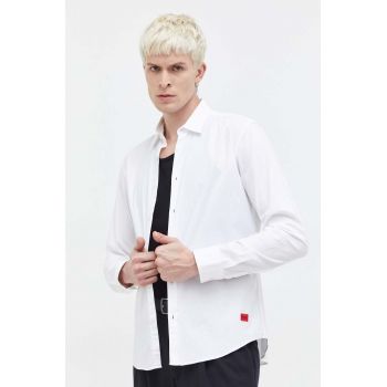HUGO cămașă bărbați, culoarea alb, cu guler clasic, slim 50500216