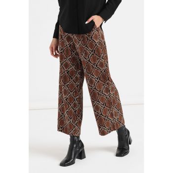 Pantaloni cu croiala ampla - talie inalta si model animal print