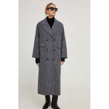 Answear Lab palton de lana culoarea gri, de tranzitie, cu doua randuri de nasturi ieftin
