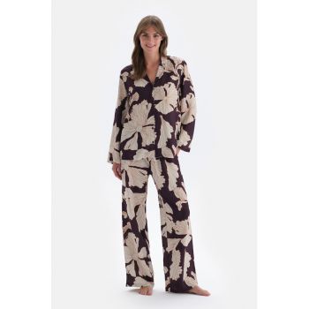 Pantaloni lungi de pijama cu model floral