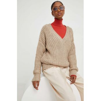 Answear Lab pulover de lana culoarea bej