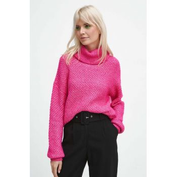 Medicine pulover femei, culoarea roz, călduros, cu guler
