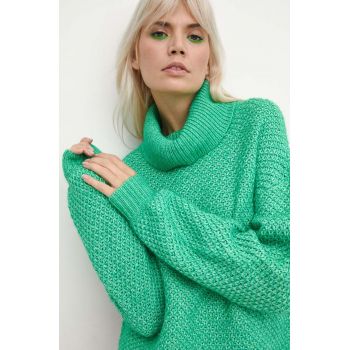 Medicine pulover femei, culoarea verde, călduros, cu guler