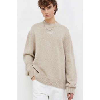 HUGO pulover de lana barbati, culoarea bej, călduros