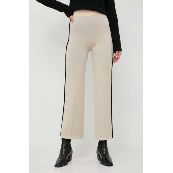 Beatrice B pantaloni de lana culoarea bej, drept, high waist
