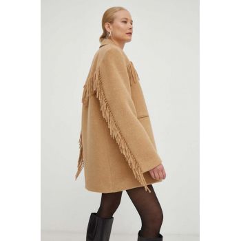Herskind palton din lana culoarea maro, de tranzitie, oversize de firma original