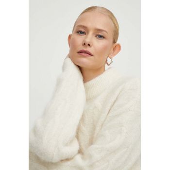 Gestuz pulover de lână femei, culoarea bej, călduros, cu turtleneck 10908338