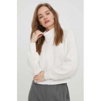 Hollister Co. pulover femei, culoarea alb, cu turtleneck