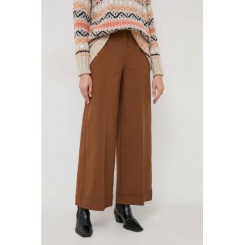 MAX&Co. pantaloni femei, culoarea maro, lat, high waist
