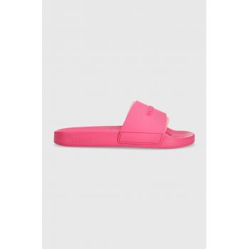 Tommy Jeans papuci TJW POOL SLIDE SEASONAL femei, culoarea roz, EN0EN02432