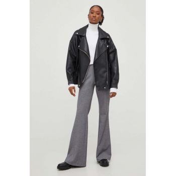 Answear Lab pantaloni femei, culoarea gri, evazati, high waist