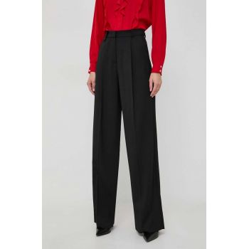 Marella pantaloni din lana culoarea negru, lat, high waist