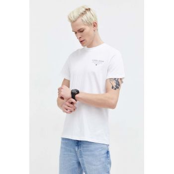Tommy Jeans tricou din bumbac bărbați, culoarea alb, cu imprimeu DM0DM18265