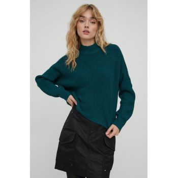 Hollister Co. pulover femei, culoarea verde, cu turtleneck