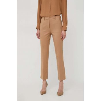 Marella pantaloni din lana culoarea maro, fason tigareta, high waist