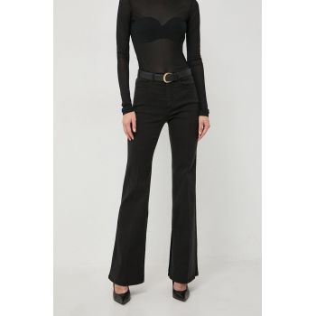 Marella pantaloni femei, culoarea negru, evazati, high waist