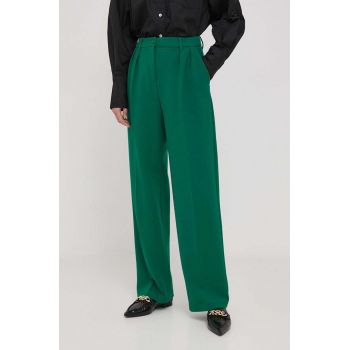 United Colors of Benetton pantaloni femei, culoarea verde, drept, high waist