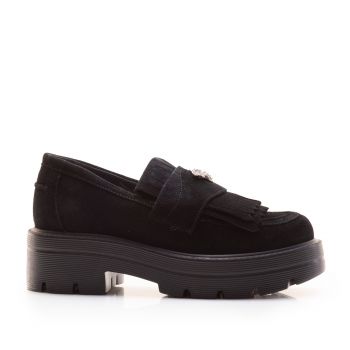 Pantofi casual damă din piele naturală, Leofex - 405 Negru Velur de firma originala