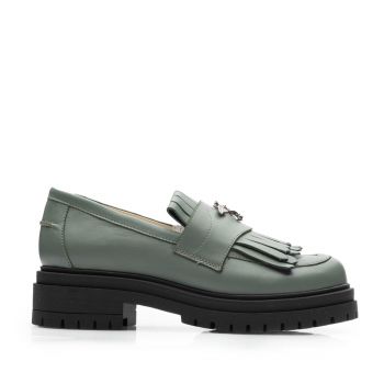 Pantofi casual damă din piele naturală, Leofex - 405 Verde Box la reducere