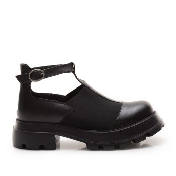 Pantofi casual decupați damă din piele naturală, Leofex - 038 Negru Box de firma originala