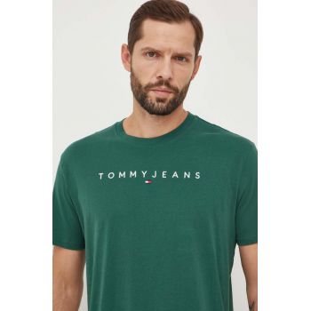 Tommy Jeans tricou din bumbac bărbați, culoarea verde, cu imprimeu DM0DM17993