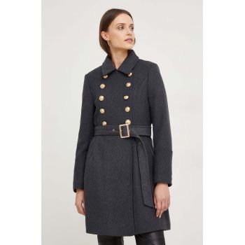 Answear Lab palton femei, culoarea gri, de tranzitie, cu doua randuri de nasturi de firma original