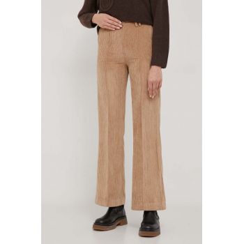 United Colors of Benetton pantaloni de catifea cord culoarea maro, lat, high waist