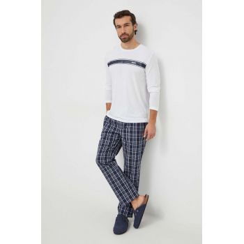 BOSS pijama bărbați, culoarea bleumarin, cu model 50509373