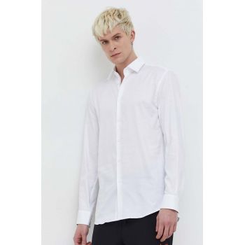 HUGO cămașă din bumbac bărbați, culoarea alb, cu guler clasic, slim 50508268
