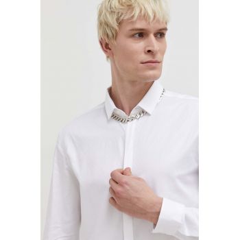 HUGO cămașă din bumbac bărbați, culoarea alb, cu guler clasic, slim 50508324