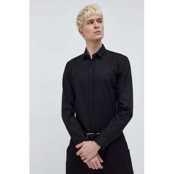 HUGO cămașă din bumbac bărbați, culoarea negru, cu guler clasic, slim 50508324