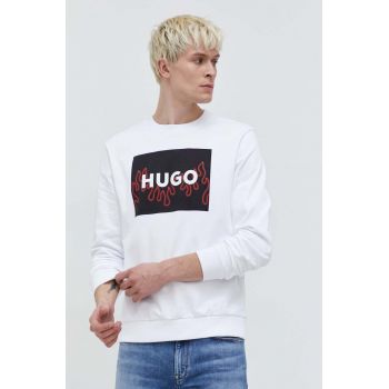 HUGO hanorac de bumbac bărbați, culoarea alb, cu imprimeu 50506990