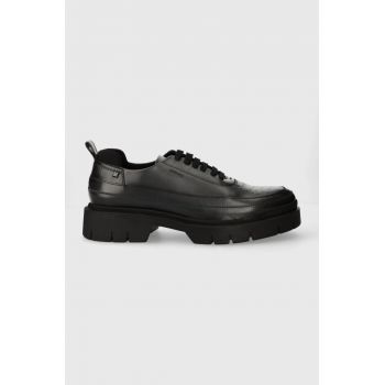 HUGO pantofi de piele Denzel barbati, culoarea gri, 50512707 de firma originali
