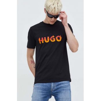 HUGO tricou din bumbac bărbați, culoarea negru, cu imprimeu 50504542