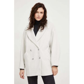 Answear Lab palton femei, culoarea alb, de tranzitie, cu doua randuri de nasturi de firma original
