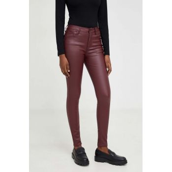 Answear Lab pantaloni femei, culoarea bordo, mulata, medium waist