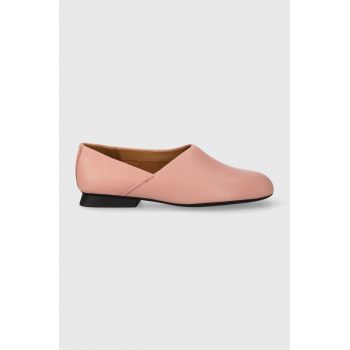 Camper pantofi de piele Casi Myra femei, culoarea roz, cu toc plat, K201083.004