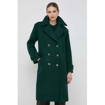 Morgan palton din lana culoarea verde, de tranzitie, oversize de firma original