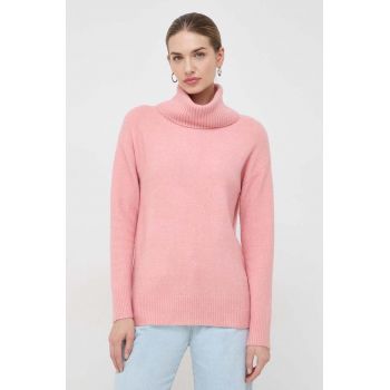 Morgan pulover femei, culoarea roz, călduros, cu guler