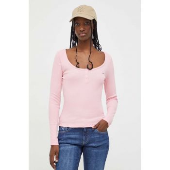 Tommy Jeans longsleeve femei, culoarea roz DW0DW17390