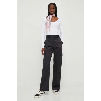 Tommy Jeans pantaloni femei, culoarea negru, fason cargo, high waist