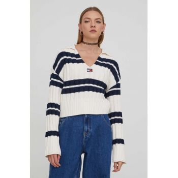 Tommy Jeans pulover femei, culoarea bej DW0DW17321