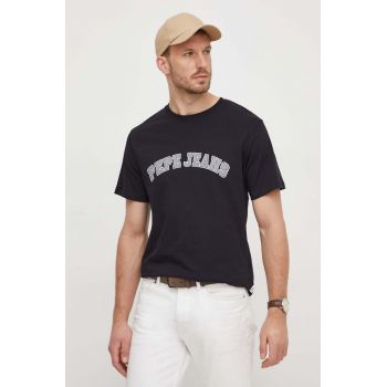 Pepe Jeans tricou din bumbac barbati, culoarea negru, cu imprimeu