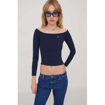 Tommy Jeans longsleeve femei, culoarea bleumarin DW0DW17535