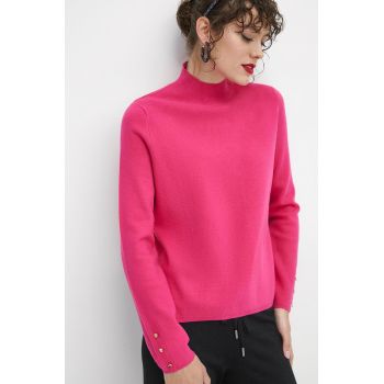 Medicine pulover femei, culoarea roz, cu turtleneck
