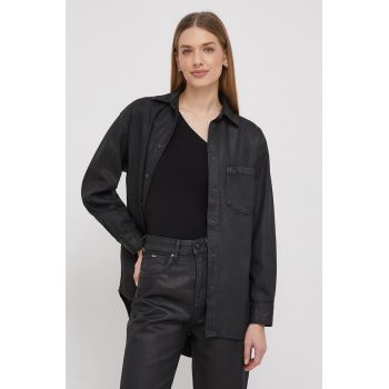 Pepe Jeans camasa din bumbac ALIX COATED femei, culoarea negru, cu guler clasic, relaxed de firma originala