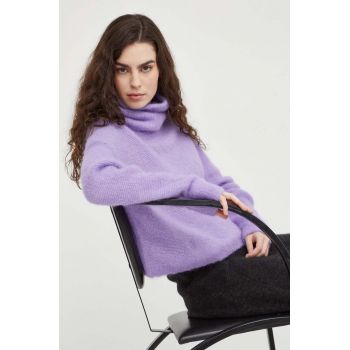 American Vintage pulover de lana femei, culoarea violet, călduros, cu guler