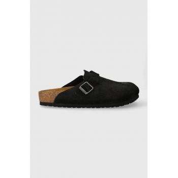 Birkenstock papuci din piele bărbați, culoarea negru
