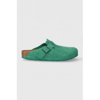 Birkenstock papuci din piele bărbați, culoarea verde