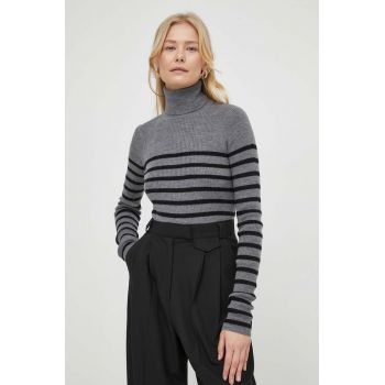 Herskind pulover de lana femei, culoarea gri, light, cu guler